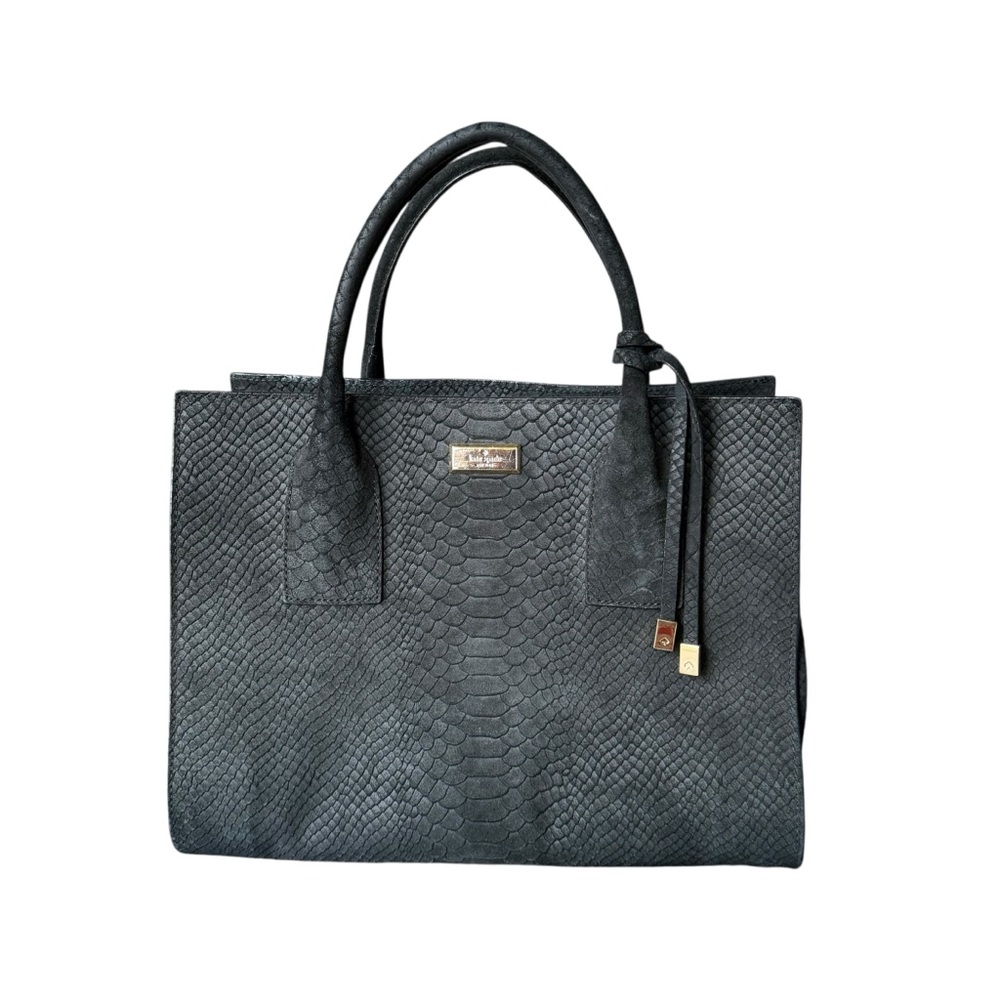 Kate Spade Black Elsie Street Exotic Merriweather Suede Reptile Embossed Tote